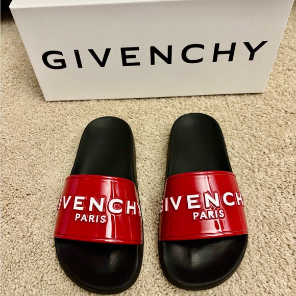 Givenchy Slides- Size 36/6, Red With White Logo, Black Soles - Picture 3 of 10